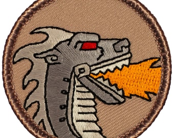 Robot Dragon Patch (692) 2 Inch Diameter Embroidered Patch
