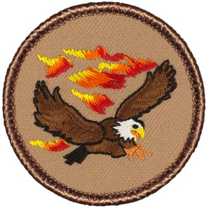 Flaming Eagle Patch (113) – 2 Inch Diameter Embroidered Patch