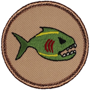 Cartoon Piranha Patch  2 Inch Diameter Embroidered Patch