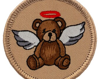 Angelic Teddy Bear Patch - 2 Inch Diameter Embroidered Patch