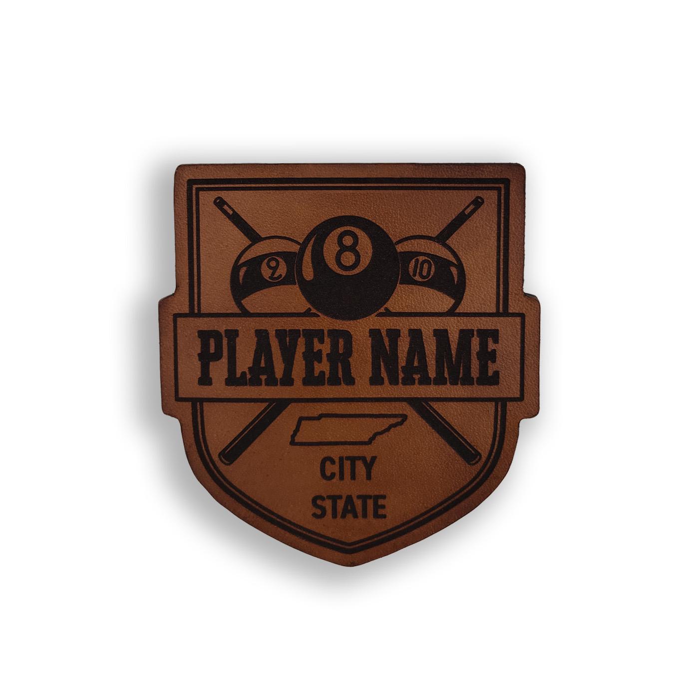 Custom Leather Billiards Crest Patch – Pool Player Bag Tag or