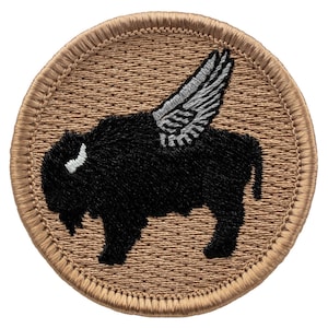 Black Flying Buffalo Patch – 2 Inch Diameter Embroidered Patch