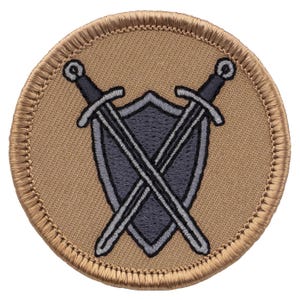 Swords and Shield Patch (224) 2 Inch Diameter Embroidered Patch