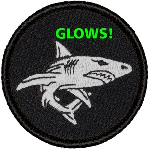 GLOWING Shark Patch (739GL) 2 Inch Diameter Embroidered Patch