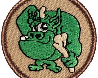 Green Troll Patch - 2 Inch Diameter Embroidered Patch