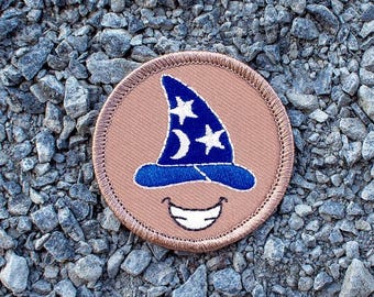 Happy Wizard Patch (080B) – 2 Inch Diameter Embroidered Patch