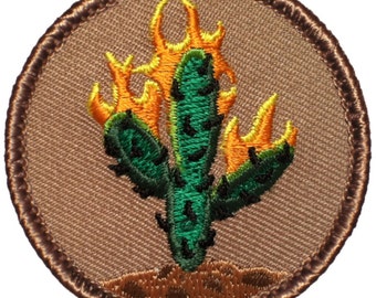 Flaming Cactus Patch - 2 Inch Diameter Embroidered Patch