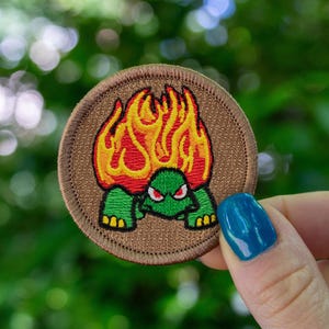Flaming Turtle Patch - 2 Inch Diameter Embroidered Patch