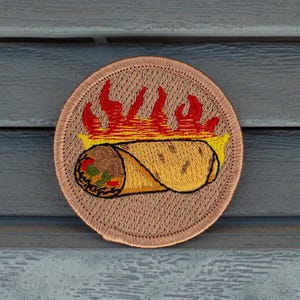 Flaming Burrito Patch - 2 Inch Diameter Embroidered Patch