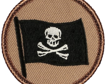 Skull and Crossbones Flag Patch – (039) 2 Inch Diameter Embroidered Patch