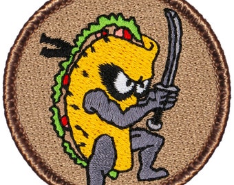 Ninja Taco Patch (702) 2 Inch Diameter Embroidered Patch