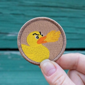 Flame Breathing Rubber Duck (044) Patch - 2 Inch Diameter Embroidered Patch
