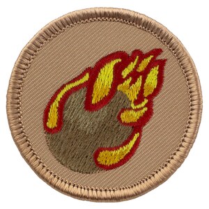 Flaming Coconut Patch 2 Inch Diameter Embroidered Patch