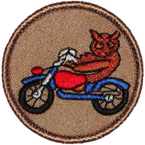 Motorcycle Owl Patch (D48) - 2 Inch Diameter Embroidered Patch