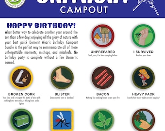 Demerit Badge Camping Birthday Bundles - Spoof Merit Badges for Adult Birthday Parties