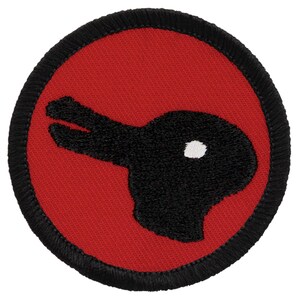 Red & Black Rabbit Duck Illusion Patch - 2 Inch Diameter Embroidered Patch