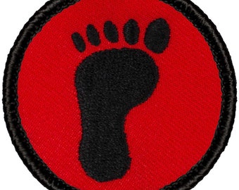 Red & Black Bigfoot / Footprint Patch (416R) 2 Inch Diameter Embroidered Patch