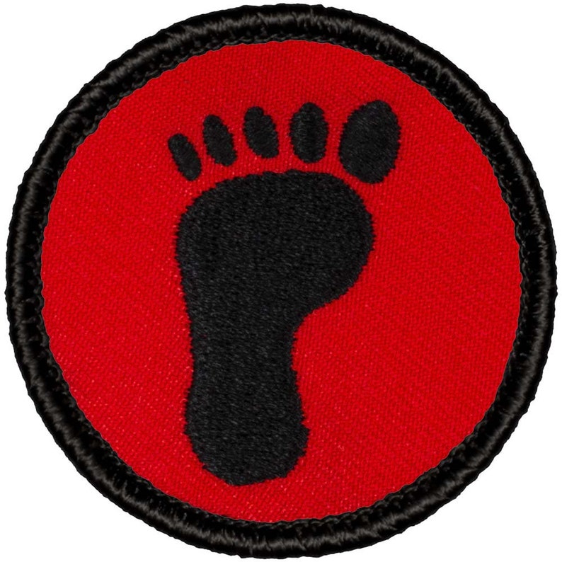 Red & Black Bigfoot / Footprint Patch 416R 2 Inch Diameter Embroidered Patch image 1