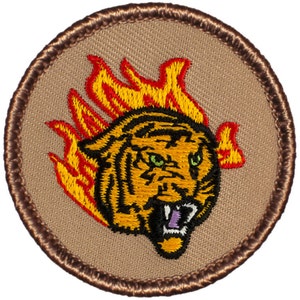 Flaming Tiger Patch (300) 2 Inch Diameter Embroidered Patch