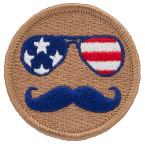 USA Mustache Patch – 2 Inch Diameter Embroidered Patch