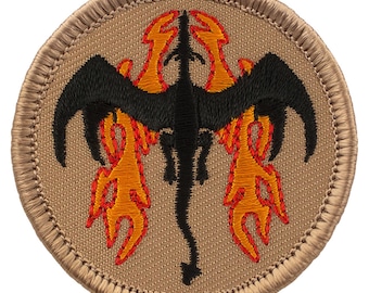 Flame-Breathing Dragon Patch – 2 Inch Diameter Embroidered Patch