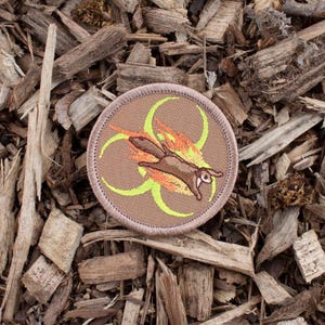 Bio-Hazard Flaming Flying Squirrel Patch 2 Inch Diameter Embroidered Patch