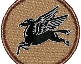 Black Pegasus Patch 2 Inch Diameter Embroidered Patch