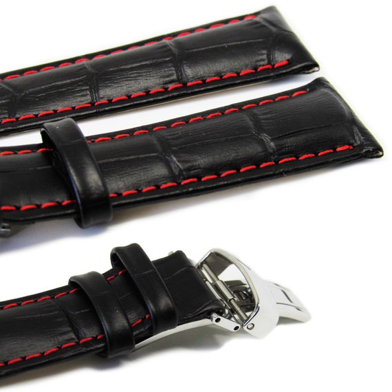 21mm black leather watch strap Clearance
