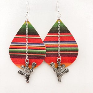 Printed leather earrings - Cacti Charm Serape Leather Earrings