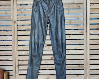 Vintage Olive Green High Waisted Leather Pants