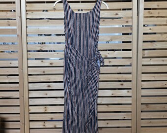 Vintage Striped Faux Wrap Dress XS