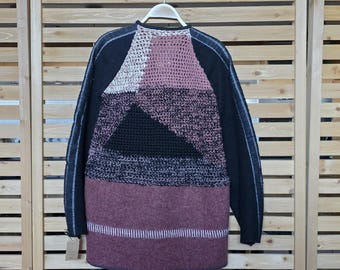 One of a Kind Blanket Weight Wool Coat with Hand Crochet Back Panel