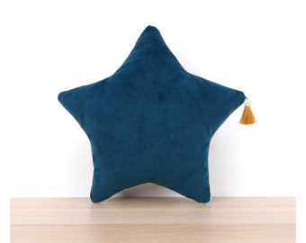 Star cushion in velvet Peacock Blue