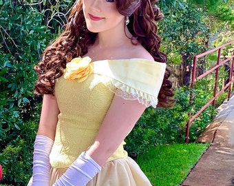 Parks Style Belle Inspired Wig - Beauty and the Beast Formal Costume Wig - Curly Long - Yellow Dress Wig