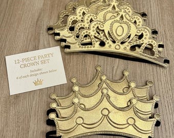 Princess Crown Craft Kit - Gold – 12 Foam Crowns with Self-Adhesive Gems & Pre-Attached Elastic | Princess Party Activity