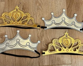 Princess Crown Craft Kit Silver and Gold – 12 Foam Crowns with Self-Adhesive Gems & Pre-Attached Elastic | Princess Party Activity