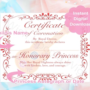 INSTANT DOWNLOAD Princess Elena Coronation Certificate | Party Favor | Child&#39;s Birthday Gift | Princess Party Activity | Decor