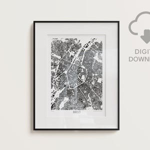 Afdrukbare kaart van BRUSSEL / Digitale stadsplattegrond, afdrukbare muurposter, kunst aan de muur, kaart downloaden, minimalistische muurkunst, woondecoratie, kaartkunst, kaartcadeau