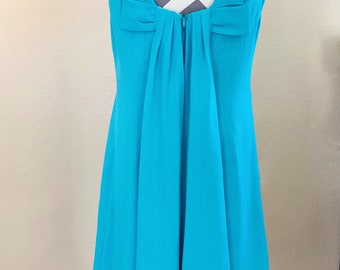 Cute short vintage prom dress, 1960s Turquoise cocktail, semi formal chiffon shift dress, good condition retro evening gown for bridesmaid