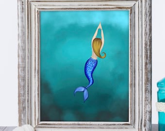 Blonde Mermaid Art Print: Vast Ocean Giclée Painting reproduction, 5X7 or 8X10