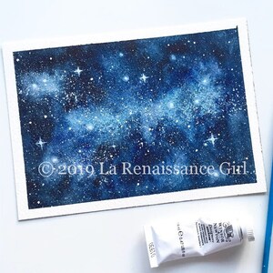 Carina Nebula Watercolor Art Print, mini starscape Illustration of a deep space, celestial art for kid&#39;s room, or office.