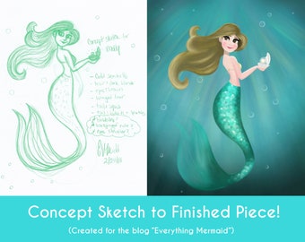 Unique Hand drawn Custom Cartoon mermaids - Personalized Art printable, portrait illustration, mother's day gift, kids birthday drawing