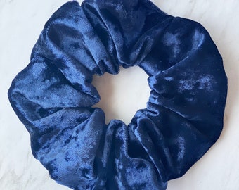 Luxury Jumbo Hair Scrunchie in Navy Blue Velvet