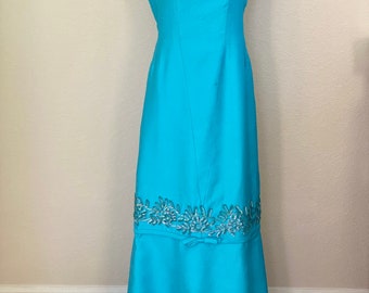 Vintage Emma Domb Dress - 1960s fashion, Turquoise gown, good condition, prom, wedding, bridesmaid, formal, XS