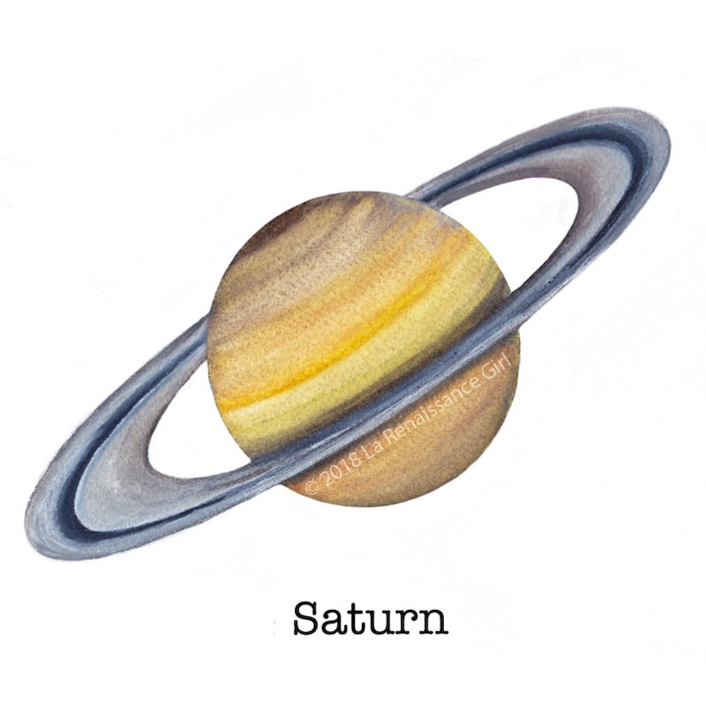 Saturn Watercolor Art Print mini planet Illustration Solar | Etsy