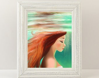 Mermaid Portrait with red hair underwater print