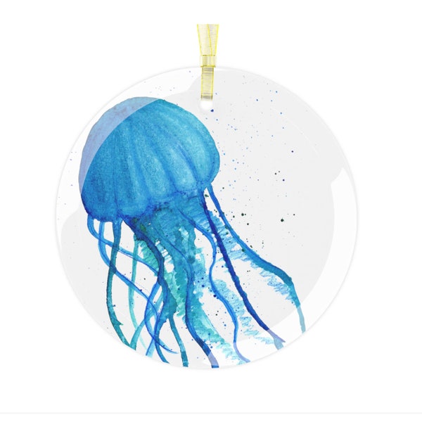 Blue Jellyfish Christmas Tree Ornament, Aqua Sun catcher, Valentine's Day gift, marine life decor, beach house gift
