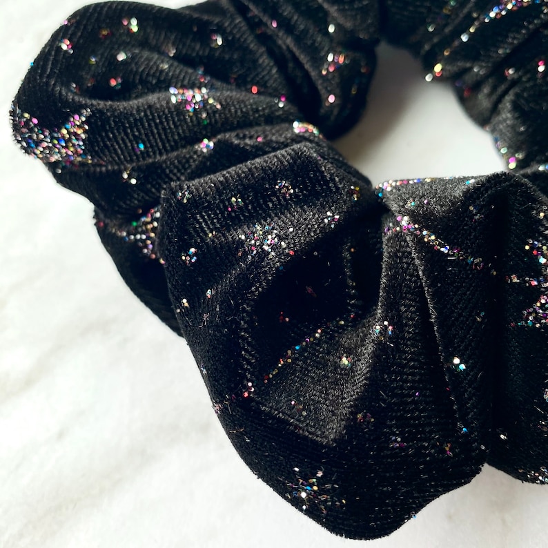 Luxury Hair Scrunchie in Black Velvet with Glitter image 3