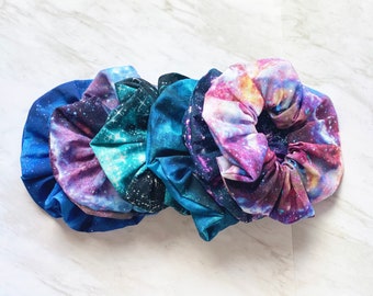 Galaxy Scrunchie, nebula, galactic, intersteller, stardust, space accessory, astronomy, cosmos, gift for astronomer, cotton, jumbo scrunchy