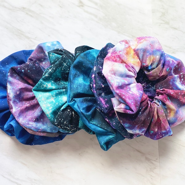 Galaxy Scrunchie, nebula, galactic, intersteller, stardust, space accessory, astronomy, cosmos, gift for astronomer, cotton, jumbo scrunchy